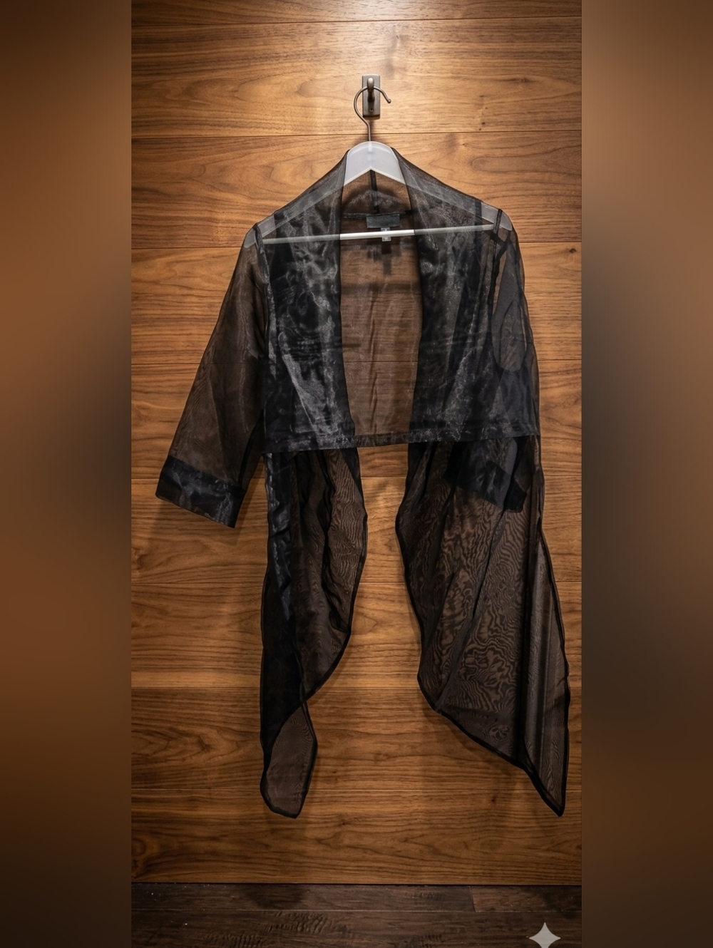 Adrianna Papell Sheer Black Open Front Layering Shrug